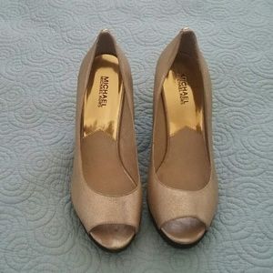 MK gold wedge peep toe